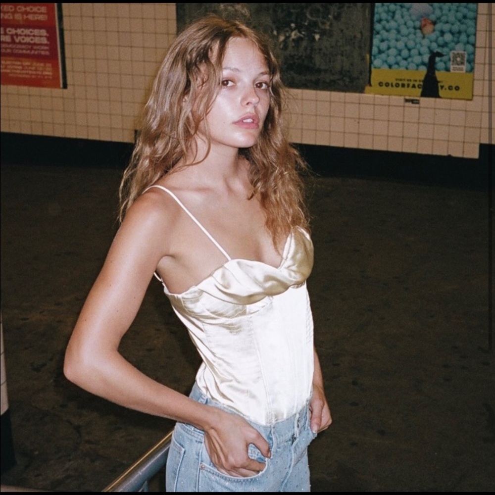 Zara Satin effect bustier bodysuit soft gold